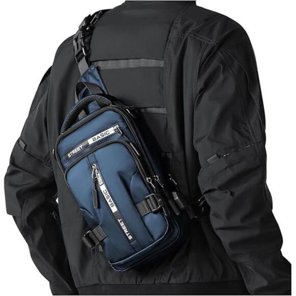 Blue Sling Crossbody Backpack Shoulder Messenger Bag for Men, - Picture 7 of 7